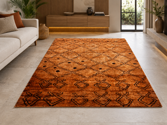 Hand-Knotted Diamond Pattern Jute Rug – Multi-Color, Cut Pile