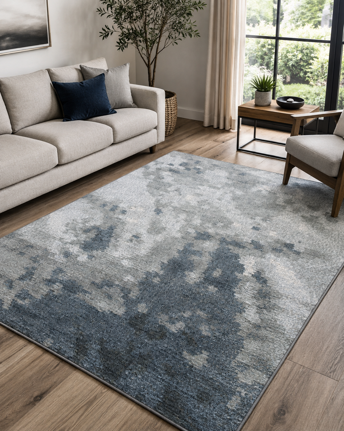 Hand-Knotted Tibetan Abstract Rug – Charcoal Black Wool & Silk – view 3