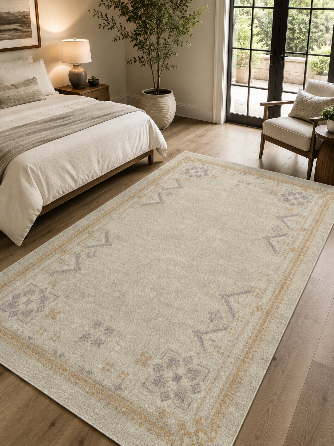 Hand-Knotted Medini Rug – Beige 100% Wool, High-Low Pile – view 2