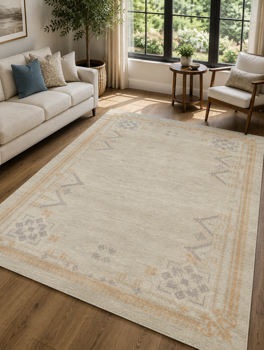 Hand-Knotted Medini Rug – Beige 100% Wool, High-Low Pile