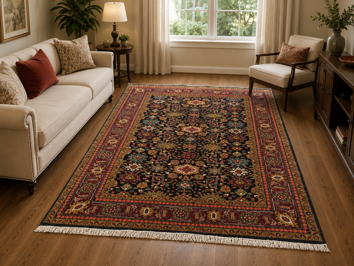 Hand-Knotted Kashan Rug – Multi-Color Wool & Silk, High-Low Pile – view 3