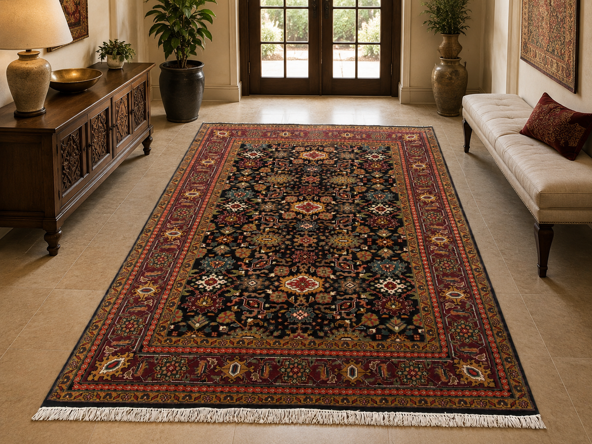 Hand-Knotted Kashan Rug – Multi-Color Wool & Silk, High-Low Pile – view 2