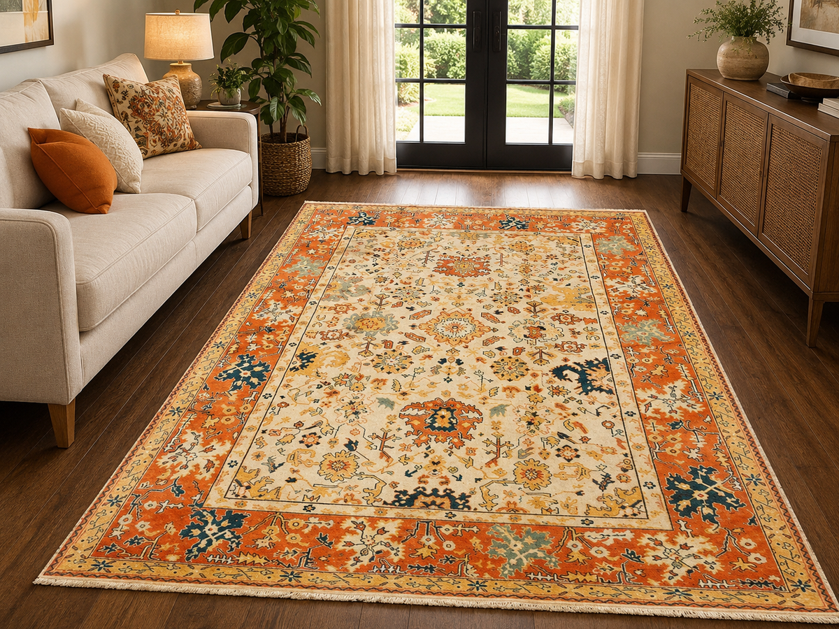 Hand-Knotted Kashan Persian Carpet – Multi-Color Wool & Silk – view 2