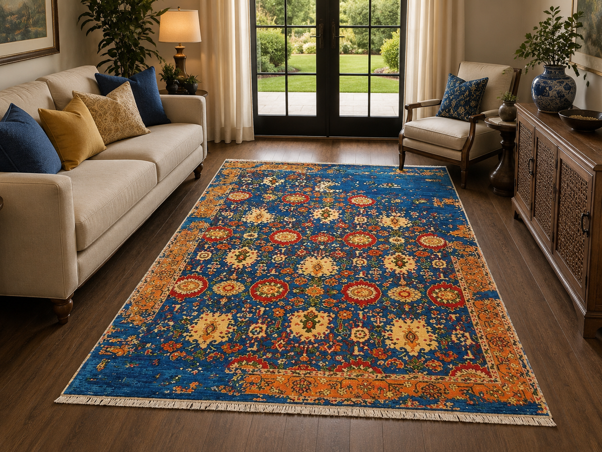 Hand-Knotted Erase Kashan Rug – Multi-Color Wool & Silk, Geometric – view 2