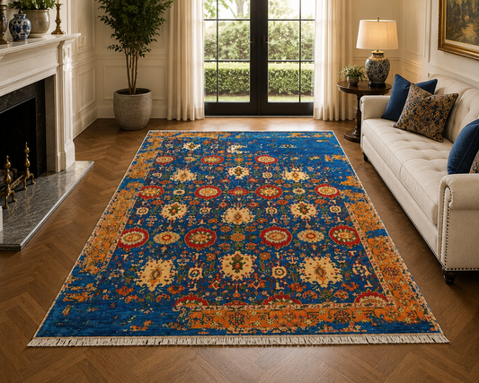Hand-Knotted Erase Kashan Rug – Multi-Color Wool & Silk, Geometric