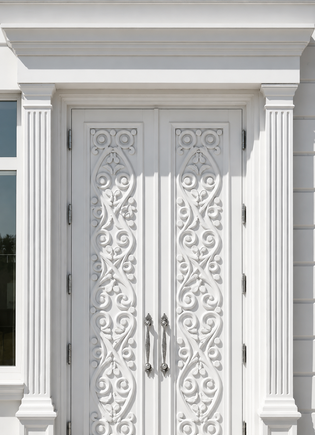 Luxury White Hand-Carved Double Entrance Door – Solid Wood – view 3