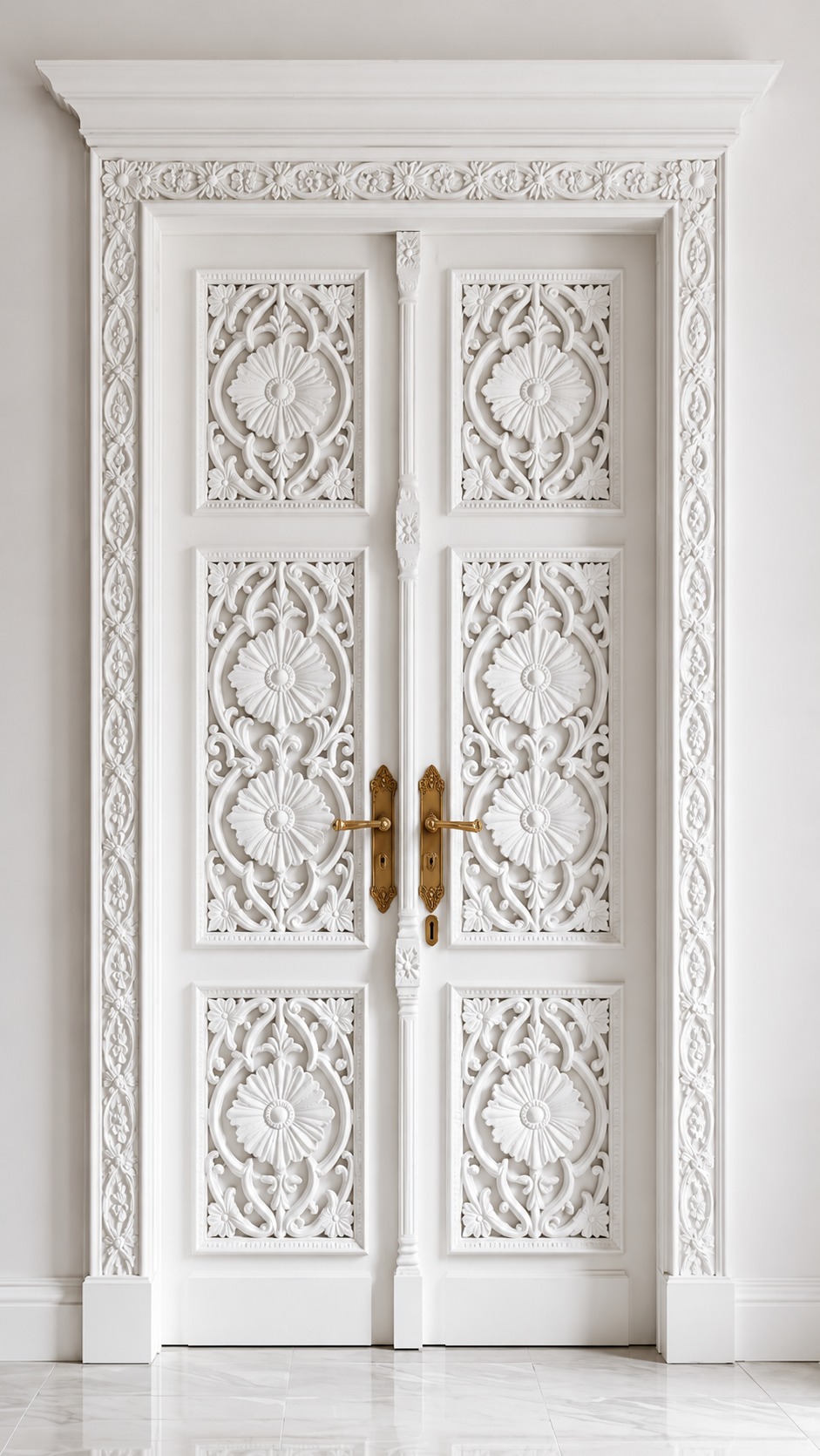 Solid Wood Hand-Carved Entry Door – Royal Floral Carving