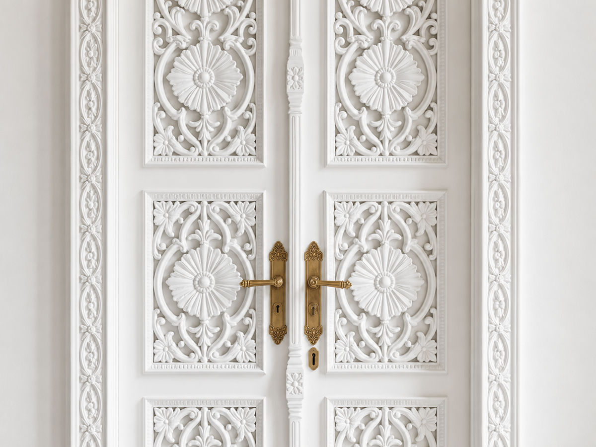 Solid Wood Hand-Carved Entry Door – Royal Floral Carving – view 2