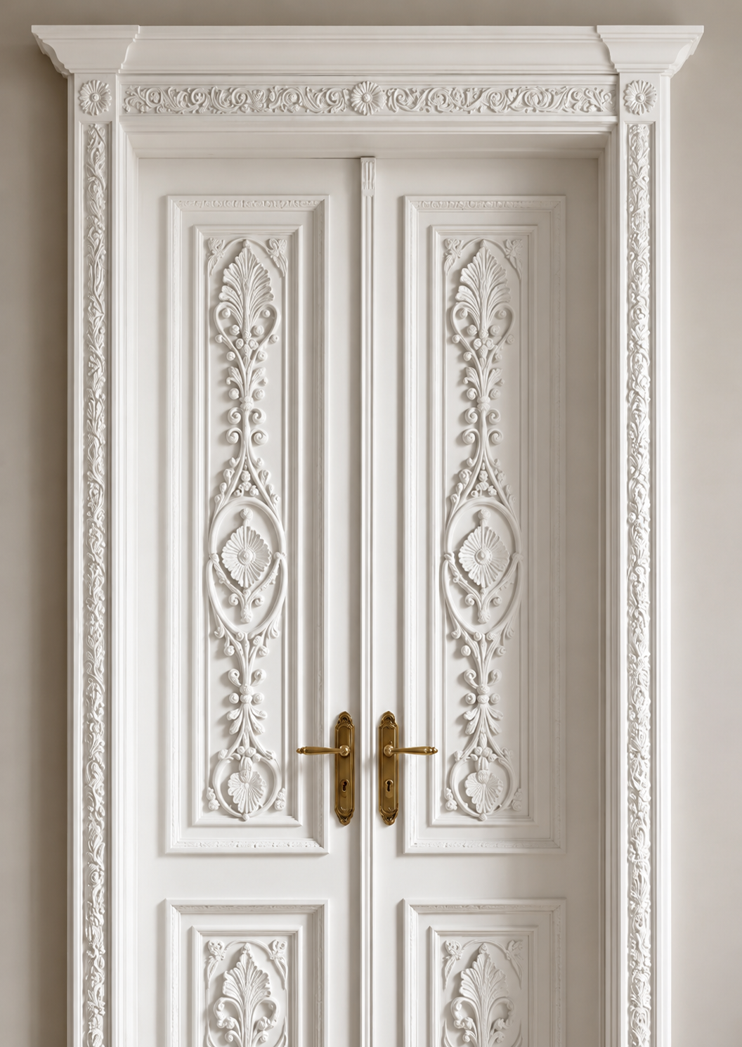 Solid Wood Hand-Carved Double Leaf Door – Artistic Carved Detailing – view 2