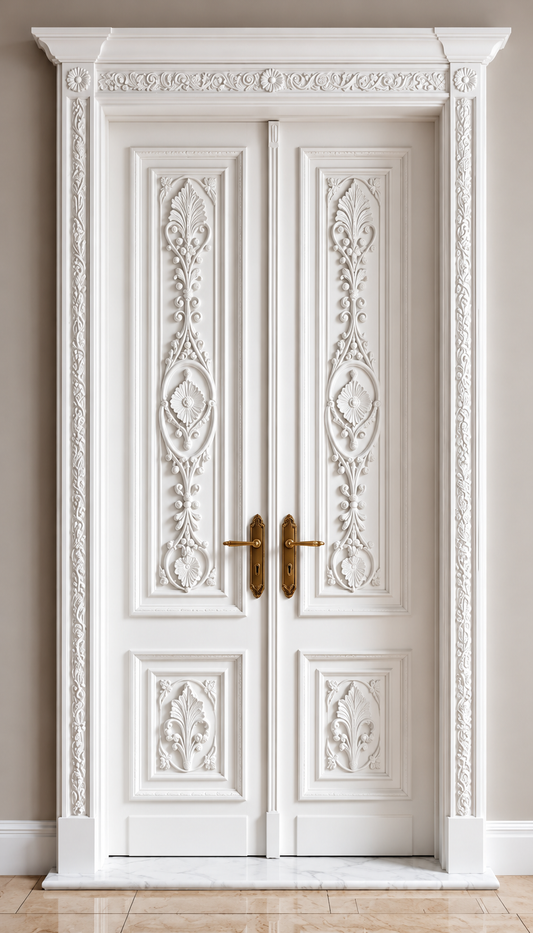Solid Wood Hand-Carved Double Leaf Door – Artistic Carved Detailing