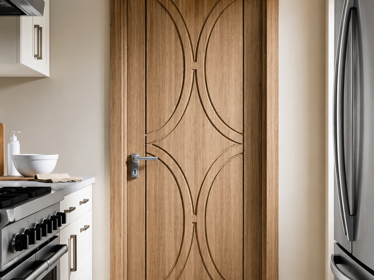 Solid Wood Hand-Carved Interior Door – Modern Geometric Pattern – view 2