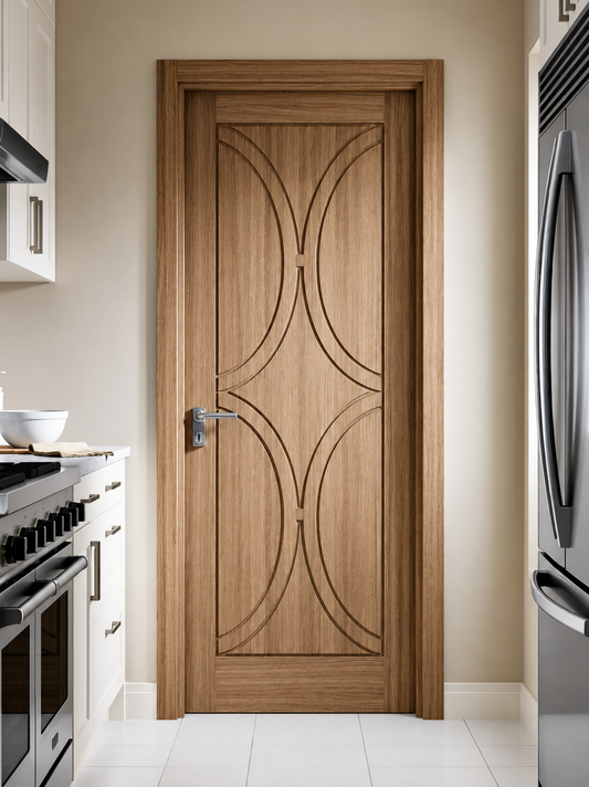 Solid Wood Hand-Carved Interior Door – Modern Geometric Pattern