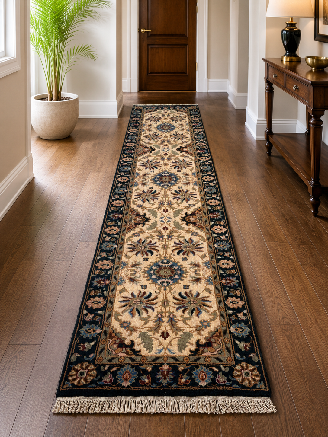 Hand-Knotted Persian Runner Rug – Multi-Color Wool & Cotton, Cut Pile – view 3
