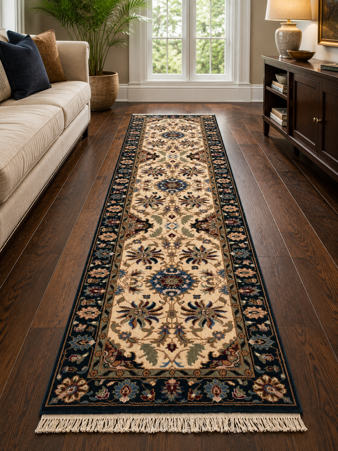 Hand-Knotted Persian Runner Rug – Multi-Color Wool & Cotton, Cut Pile – view 2