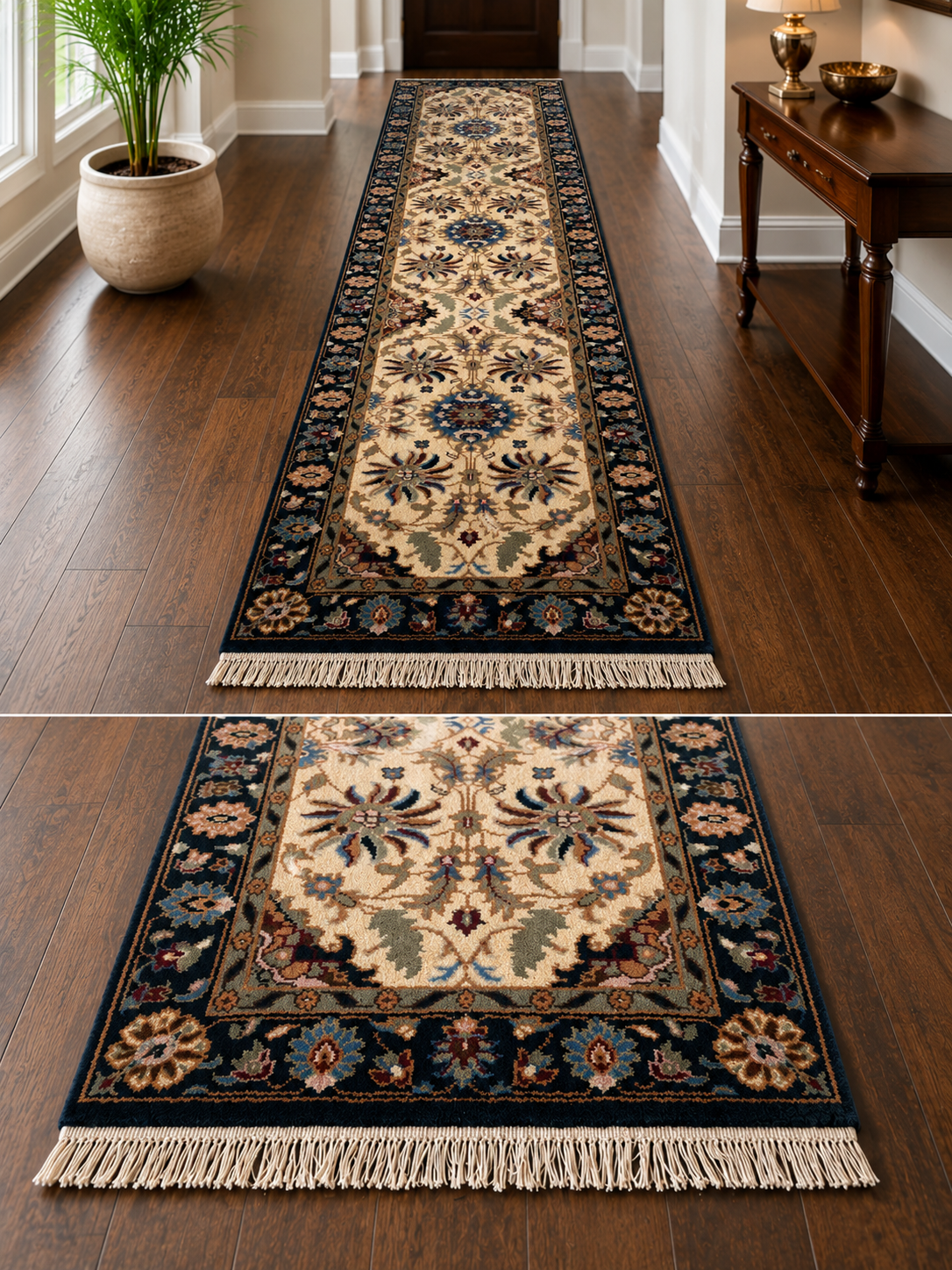 Hand-Knotted Persian Runner Rug – Multi-Color Wool & Cotton, Cut Pile