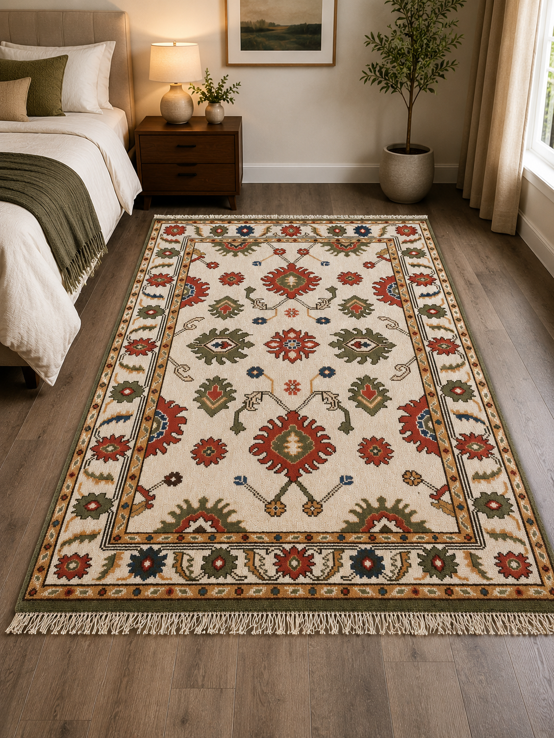 Hand-Knotted Persian Area Rug – Multi-Color Wool & Cotton, Cut Pile