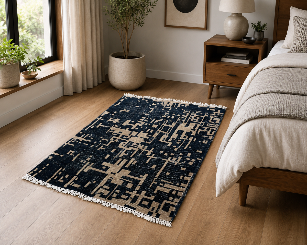 Hand-Knotted Modern Rug – Multi-Color Wool & Cotton, Cut Pile