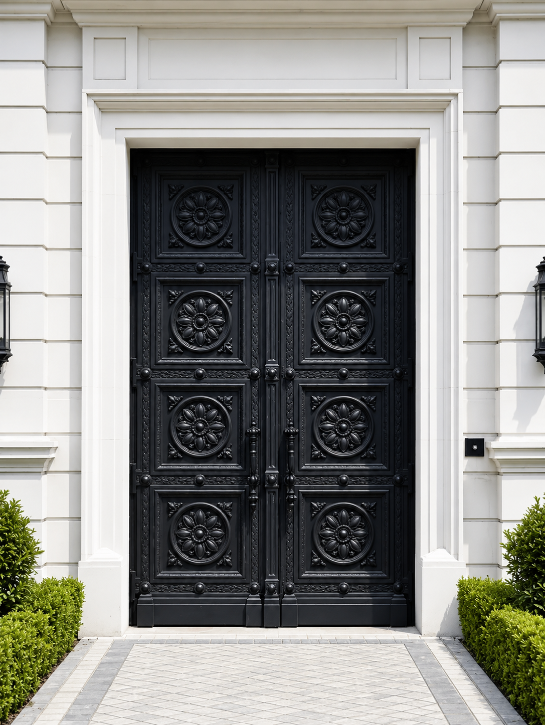 Solid Wood Hand-Carved Double Entrance Door – Ornate Floral Medallions