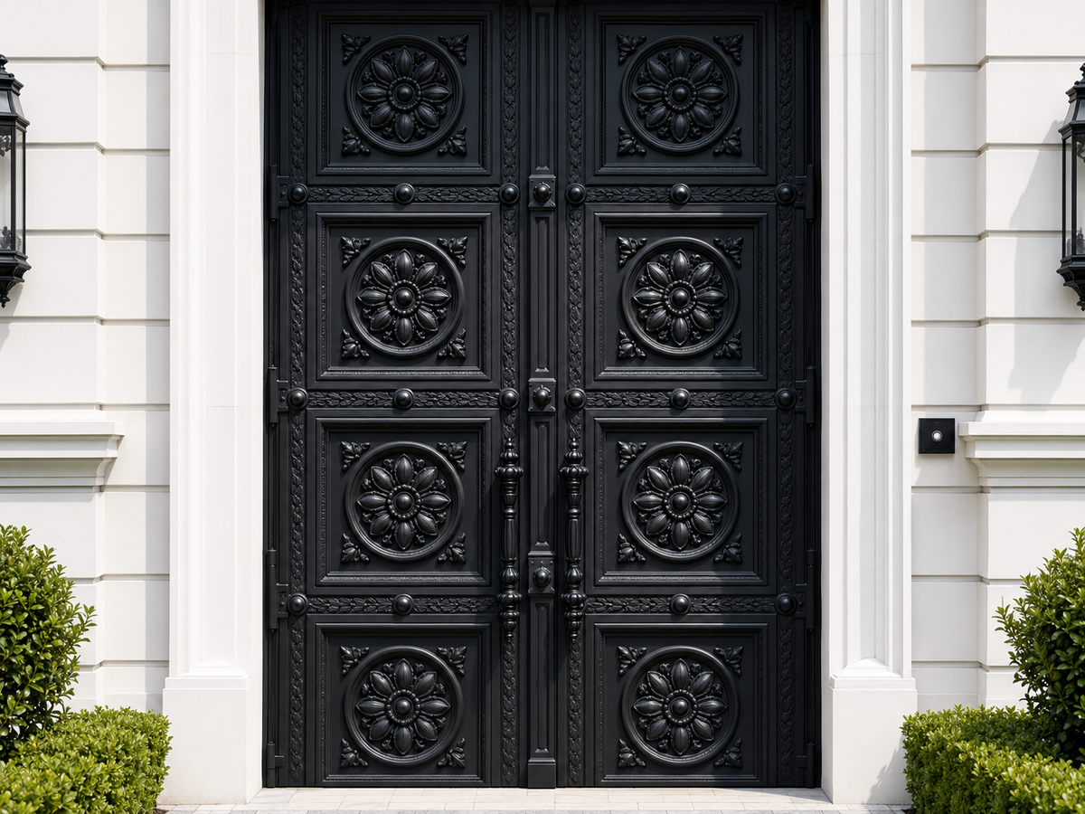 Solid Wood Hand-Carved Double Entrance Door – Ornate Floral Medallions – view 2