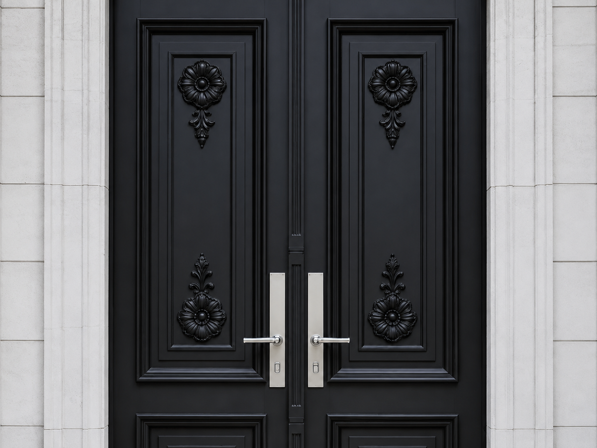 Solid Hardwood Hand-Carved Front Door – Intricate Floral Carving – view 2