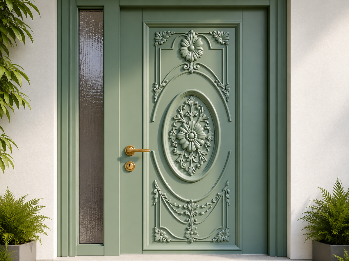 European Style Hand-Carved Hardwood Main Door – Intricate Decorative Panels – view 2
