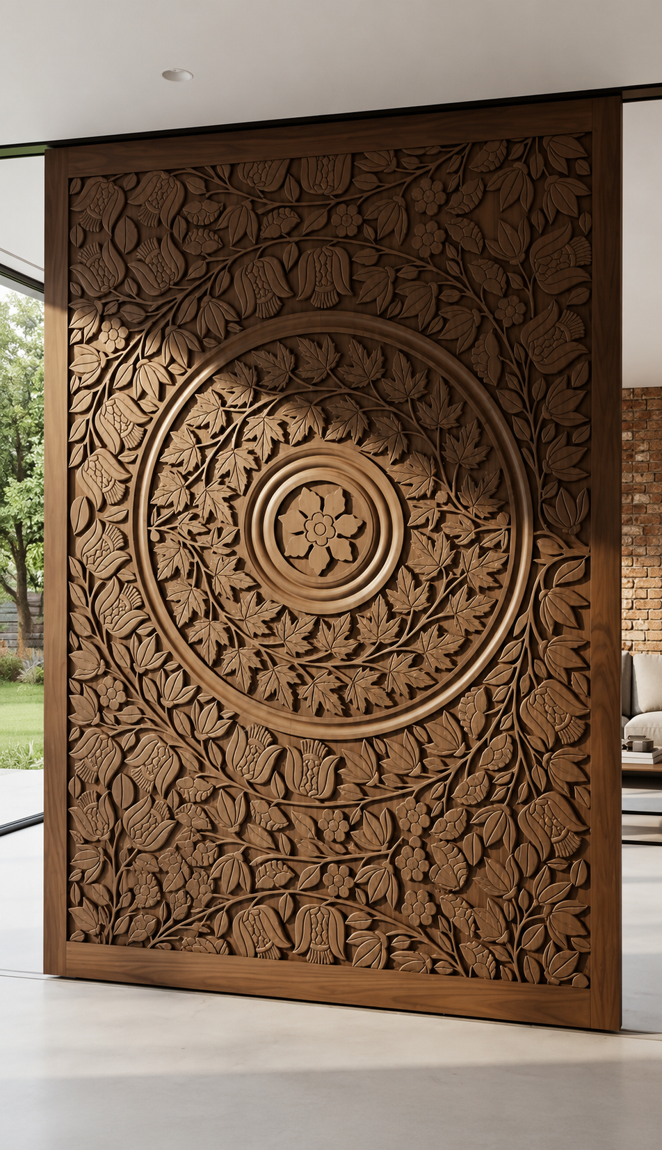 Designer Solid Wood Hand-Carved Sliding Door – Decorative Floral Panel Work