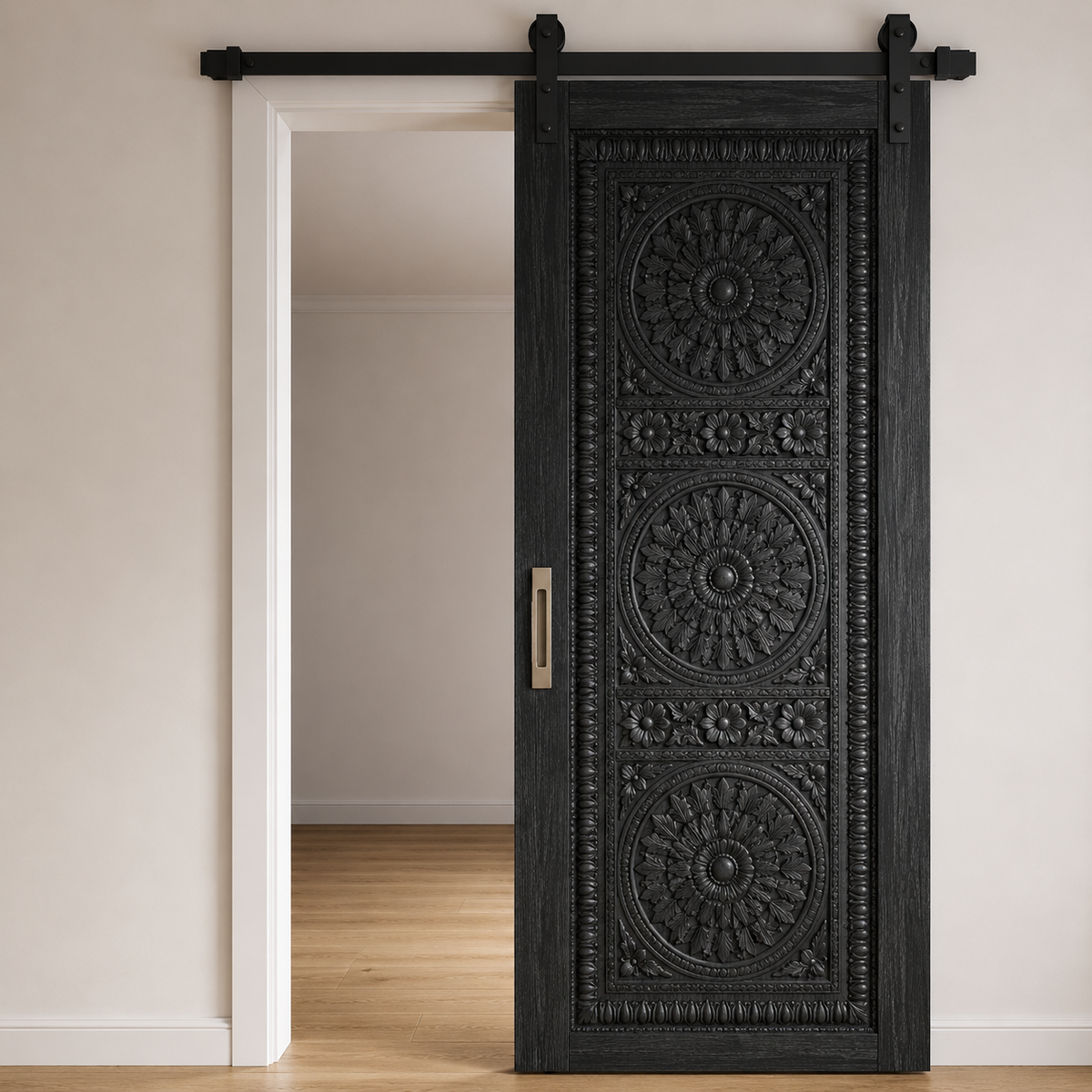 Black Sliding Barn Door – Hand-Carved Solid Wood for Luxury Interiors – view 2