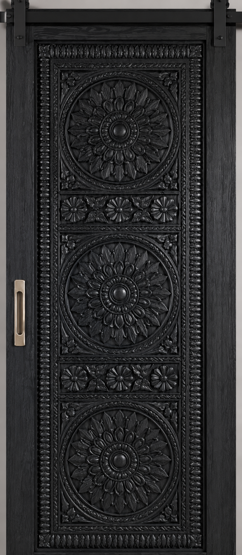 Black Sliding Barn Door – Hand-Carved Solid Wood for Luxury Interiors