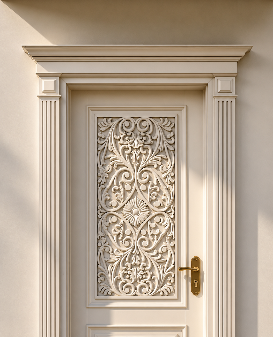 Natural Wood Hand-Carved European Entrance Door – Decorative Panels