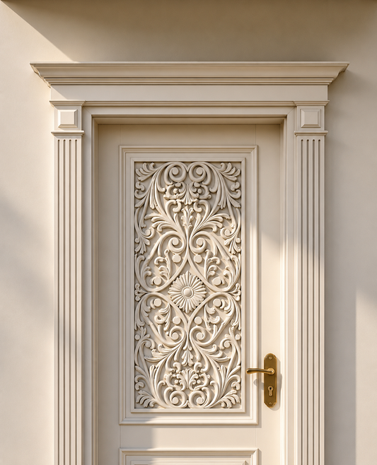 Natural Wood Hand-Carved European Entrance Door – Decorative Panels