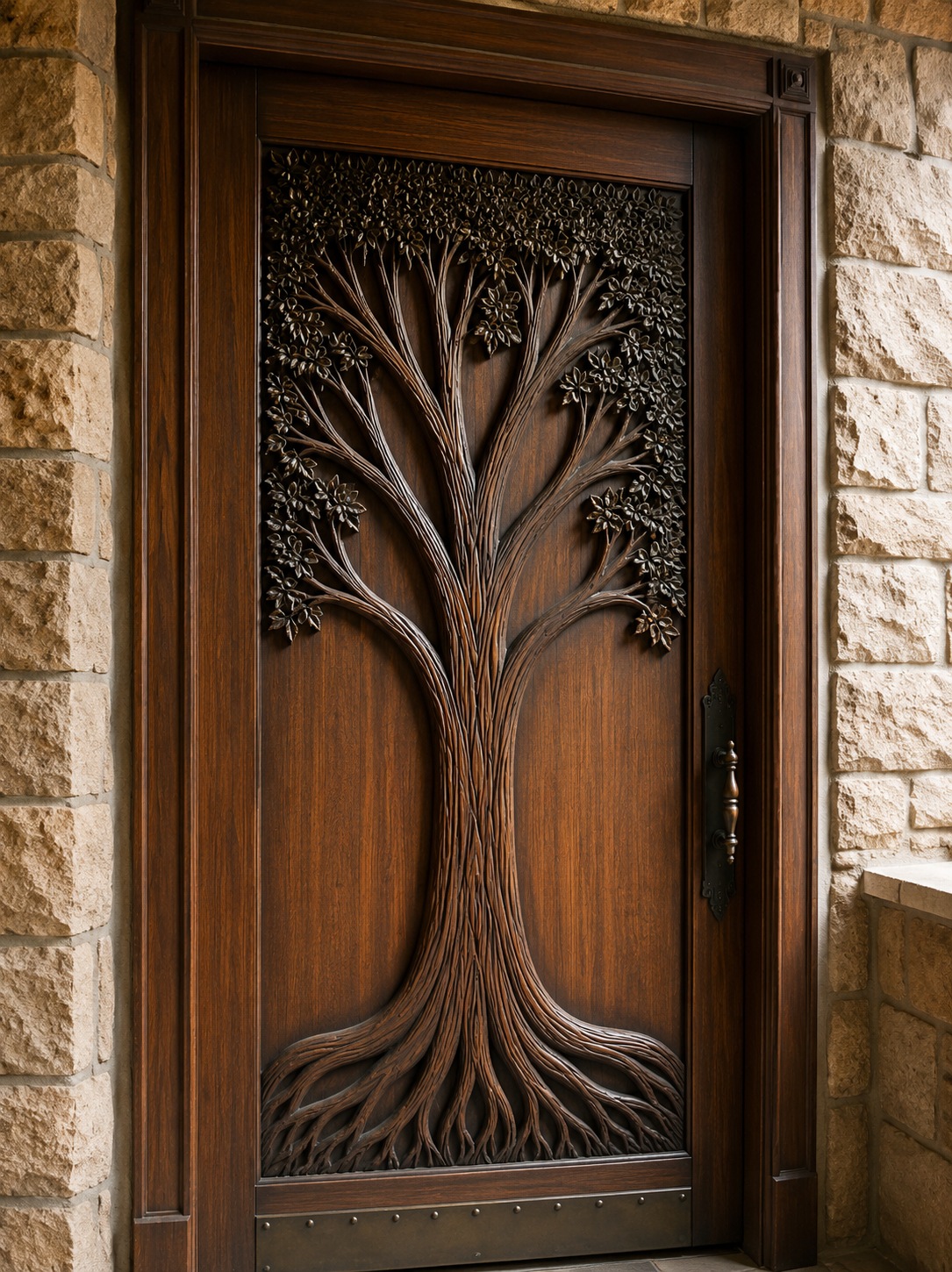 Solid Hardwood Hand-Carved Sliding Partition Door – Floral Medallions – view 2