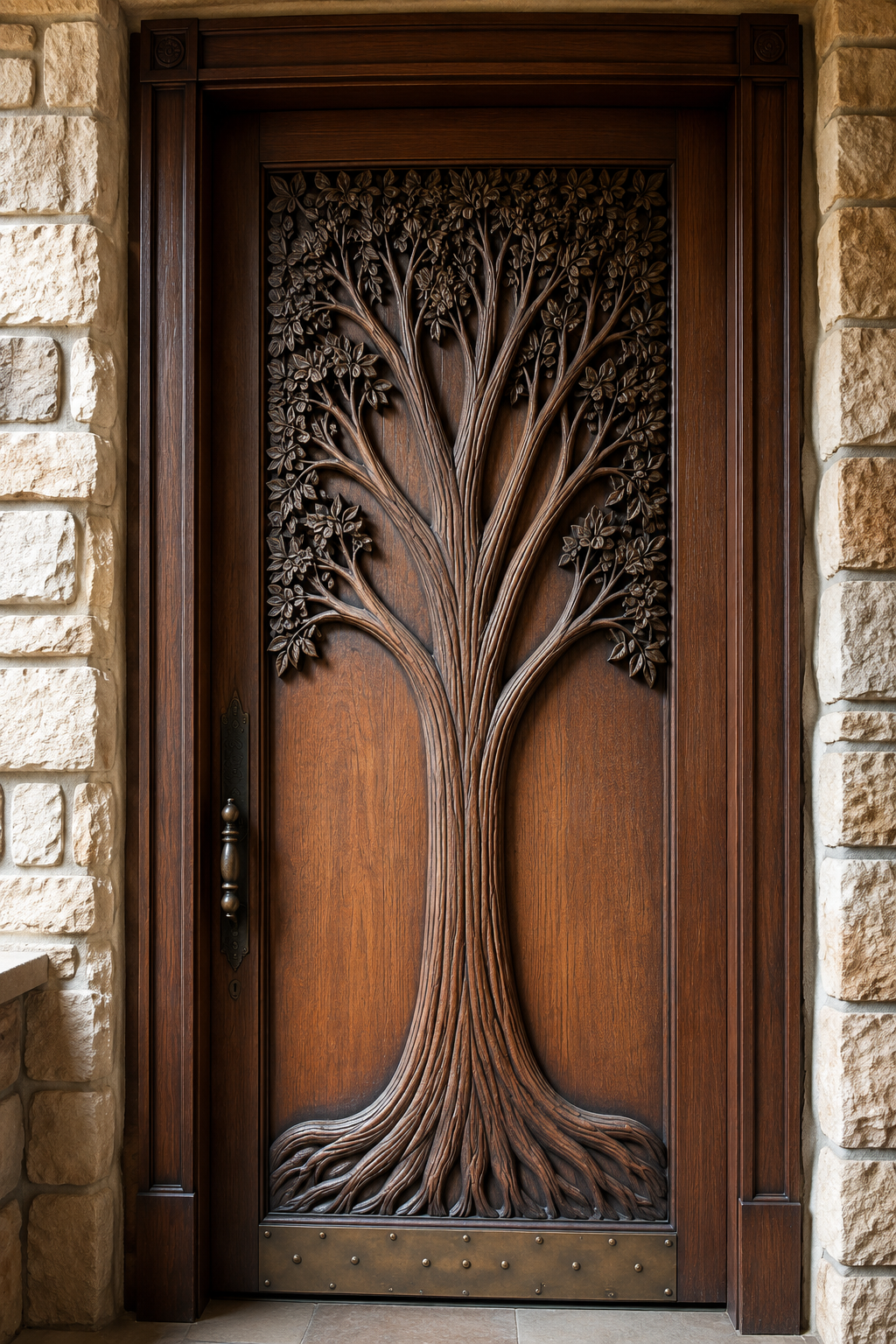 Solid Hardwood Hand-Carved Sliding Partition Door – Floral Medallions – view 3