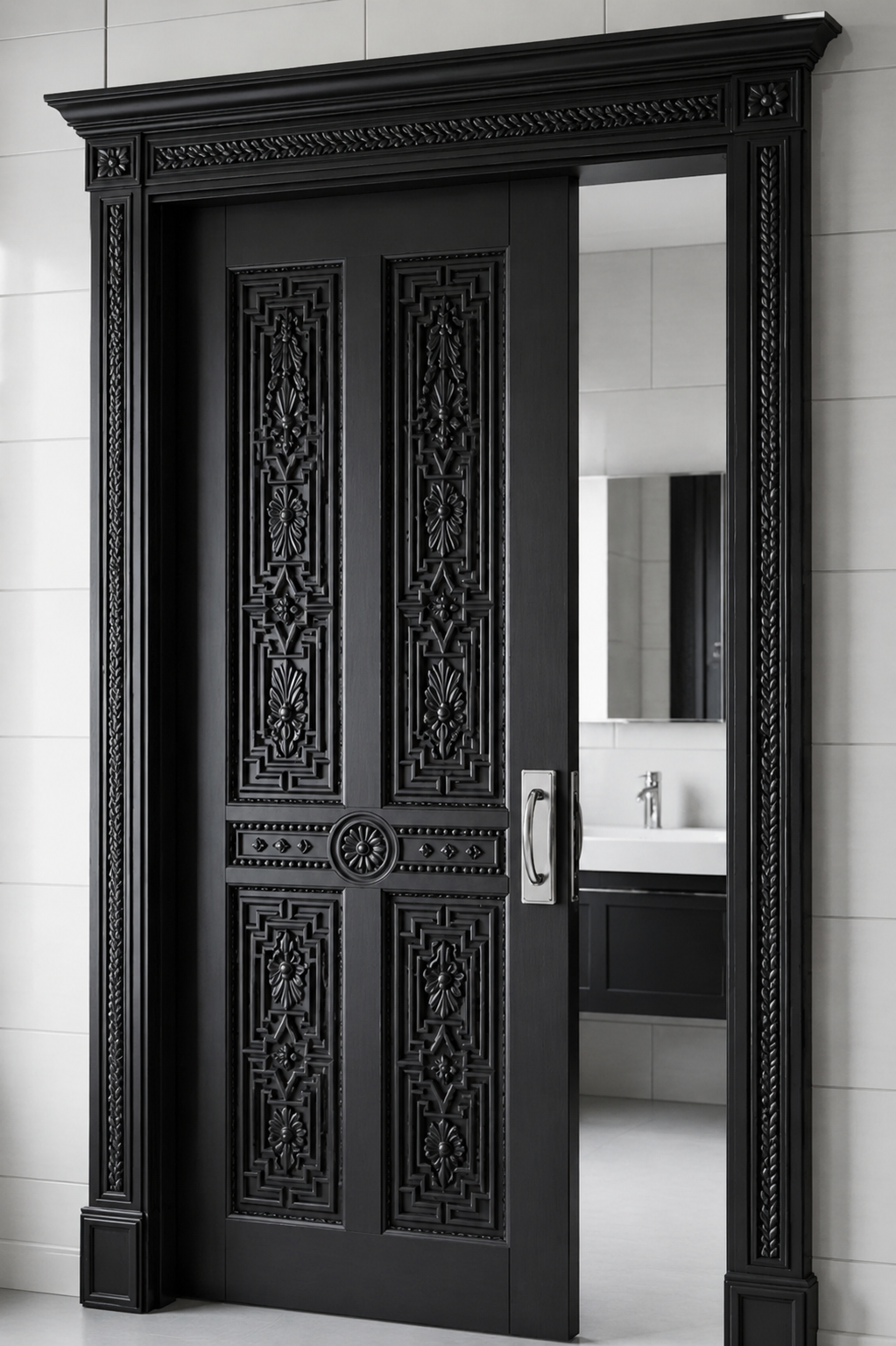 Solid Hardwood Hand-Carved Sliding Partition Door – Floral Panel Carvings