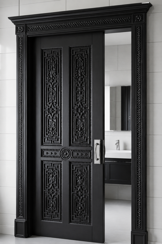 Solid Hardwood Hand-Carved Sliding Partition Door – Floral Panel Carvings