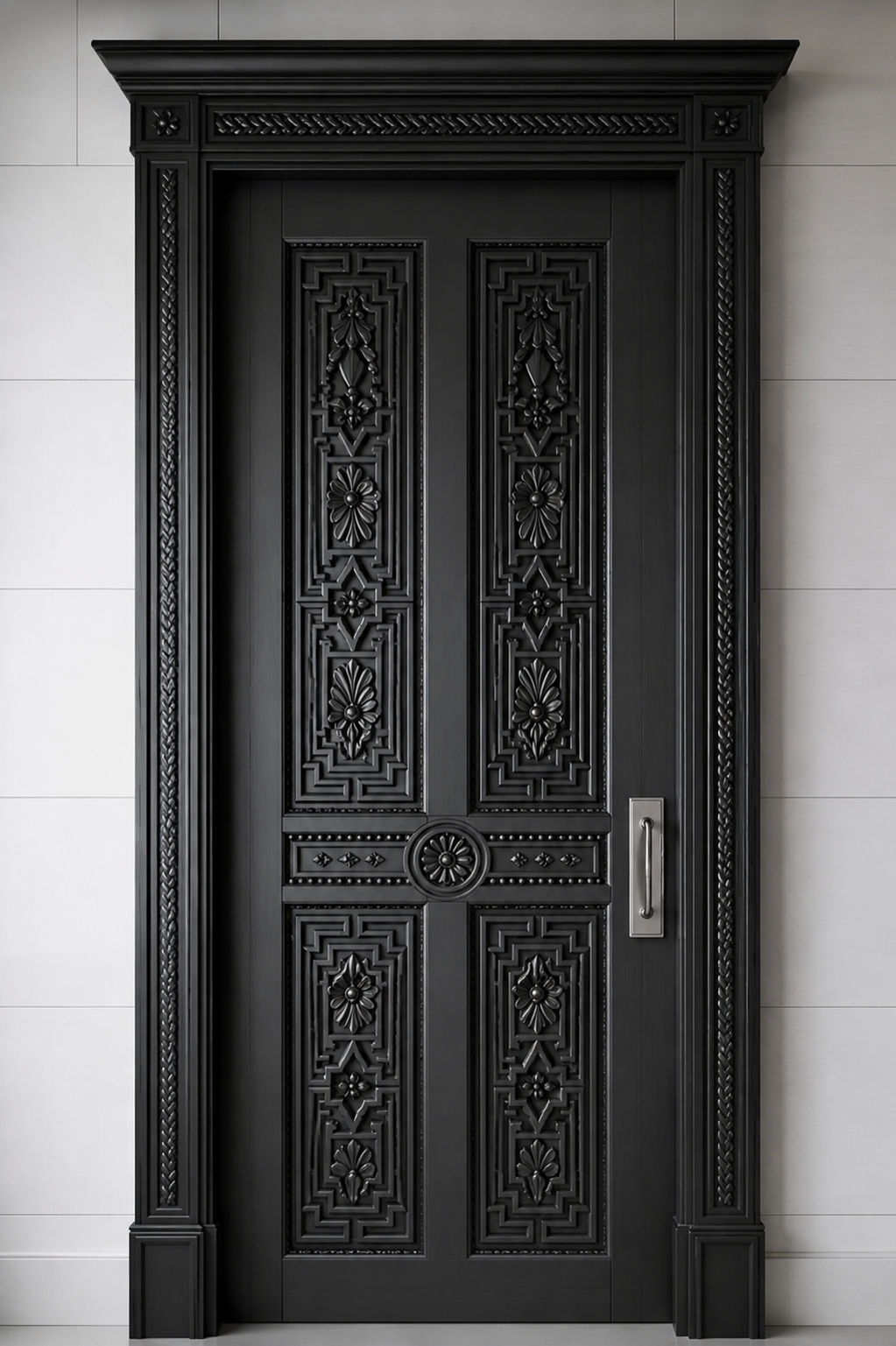 Solid Hardwood Hand-Carved Sliding Partition Door – Floral Panel Carvings – view 3
