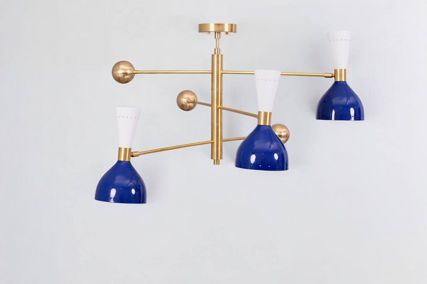 Elevate your space with the 3-Arms 6-Lights Stilnovo Brass Bespoke Chandelier