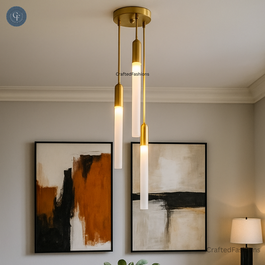 Glass Tube Ceiling Light in Raw Brass blends mid-century design with modern elegance