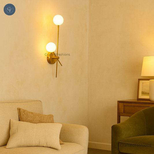 Handcrafted Mid Century Raw Brass Wall Lamp and globe - Make your space aesthetic
