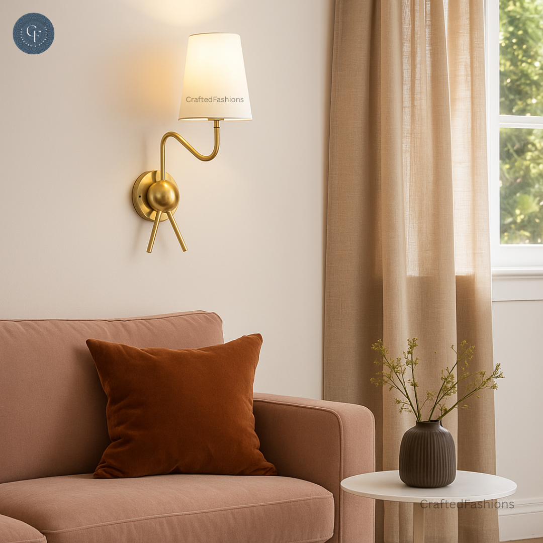 Handmade Brass Sputnik Wall Lamp: Linen shade, warm glow, timeless style