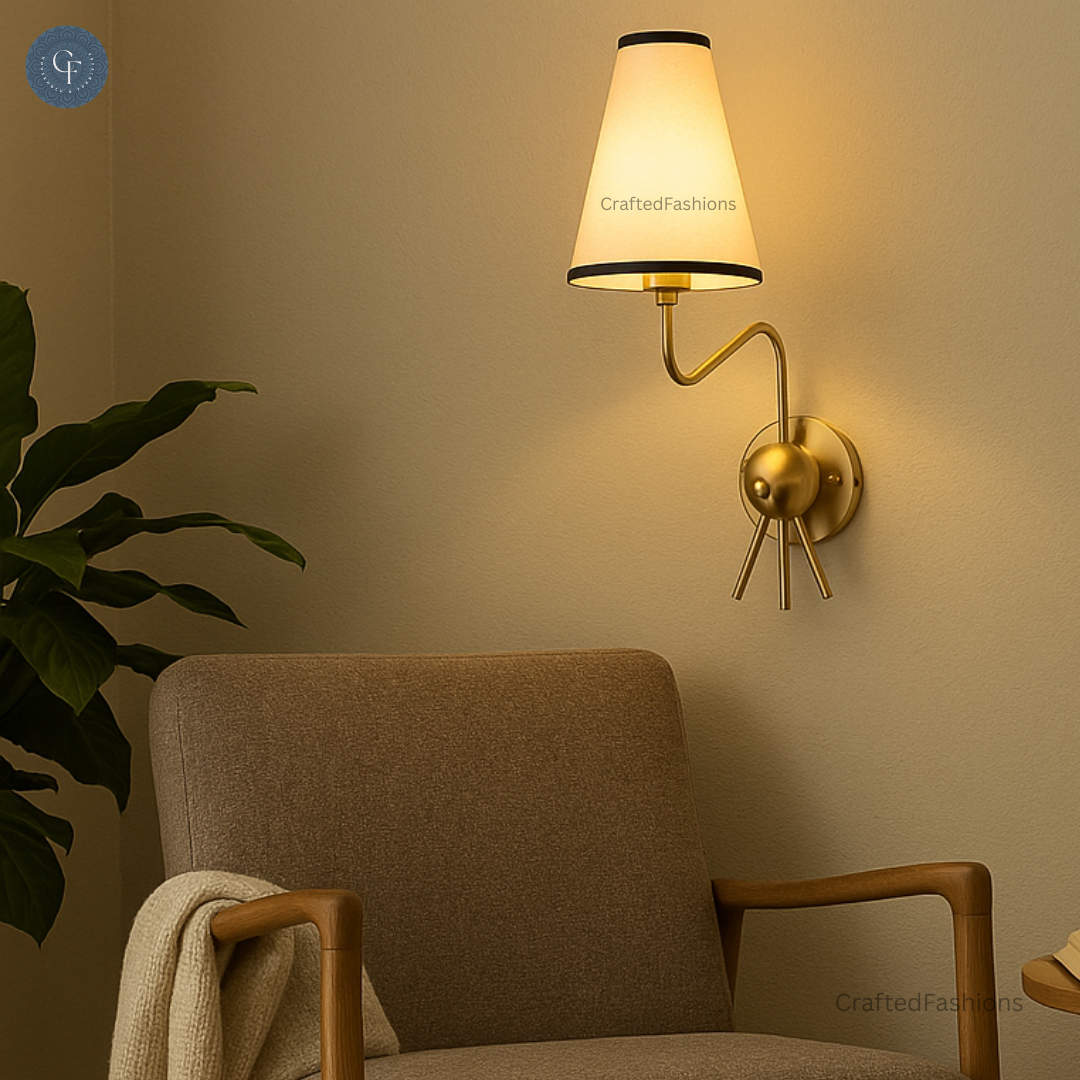 Handmade Brass Sputnik Wall Lamp: Linen shade, warm glow with black borders