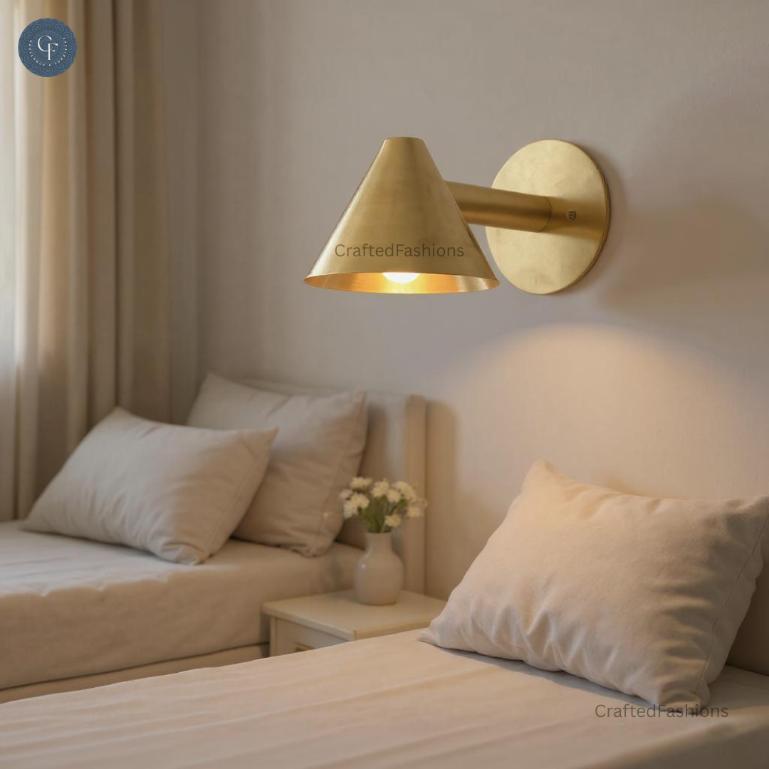 Handmade vintage wall light with a sleek cone shape for timeless, stylish design