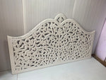 Luxurious Bohemian hand-carved white coastal king bed headboard by Crafted Fashions