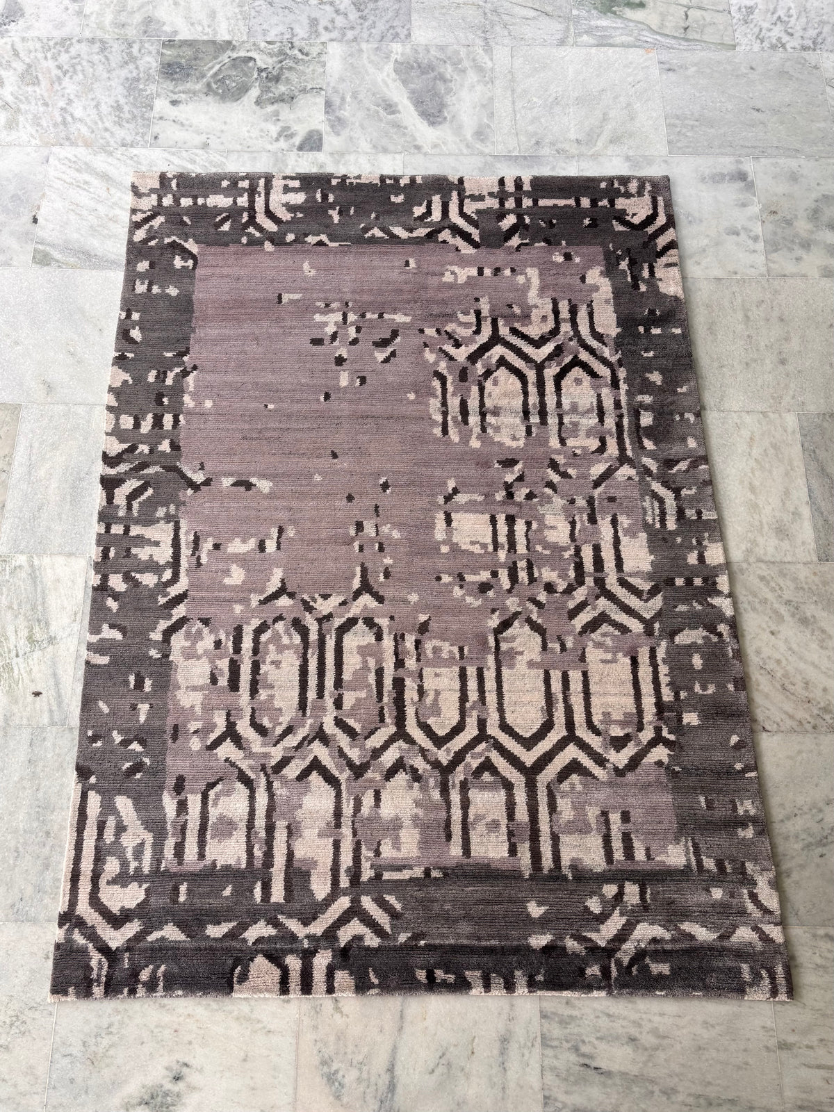 Hand-Knotted Modern Rug – Multi-Color Wool & Silk, Cut Pile – view 3