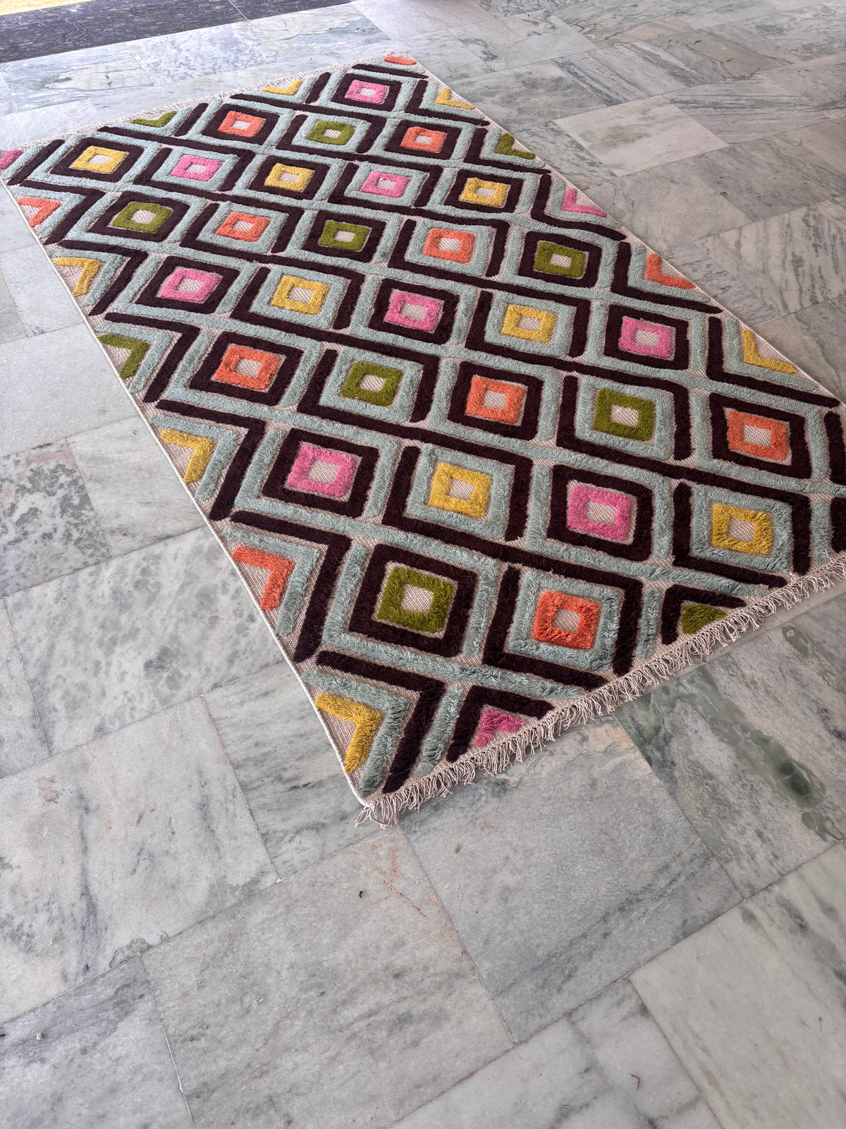 Tibetan Hand-Knotted Moroccan Rug – Multi-Color Wool, High-Low Pile – view 3
