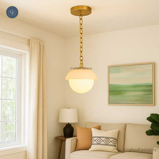 Illuminate your space with the Mid Century Brass Sputnik chandelier and glass shade