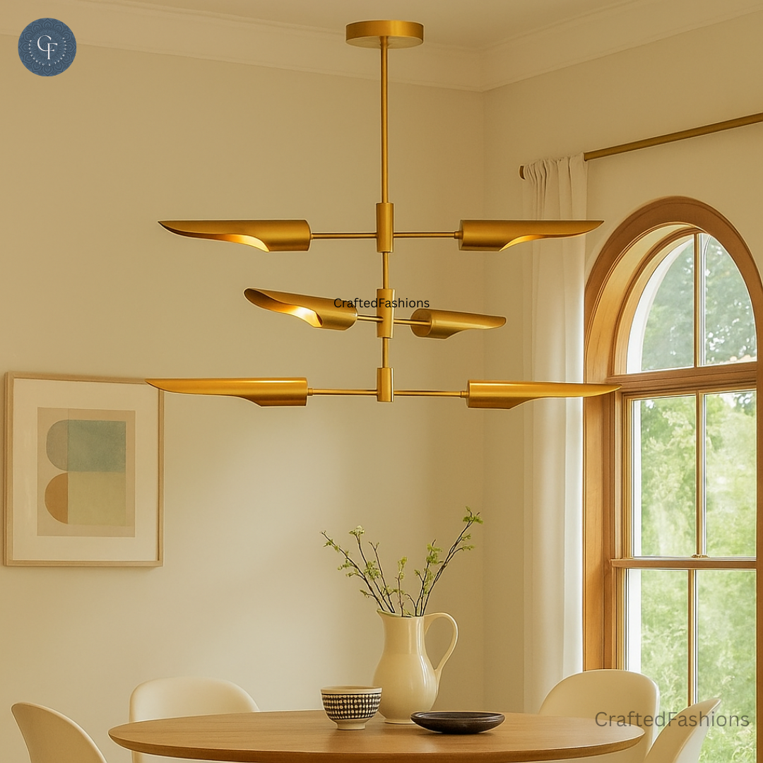Enhance your decor with the Raw Brass Three Layer Shade Pendant Chandelier