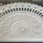 Luxurious White Washed half-moon Bed headboard with Balinese Design by Crafted Fashions