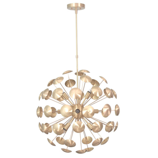 Elevate your space with the Mid-Century Nine Light Brass Sputnik Chandelier