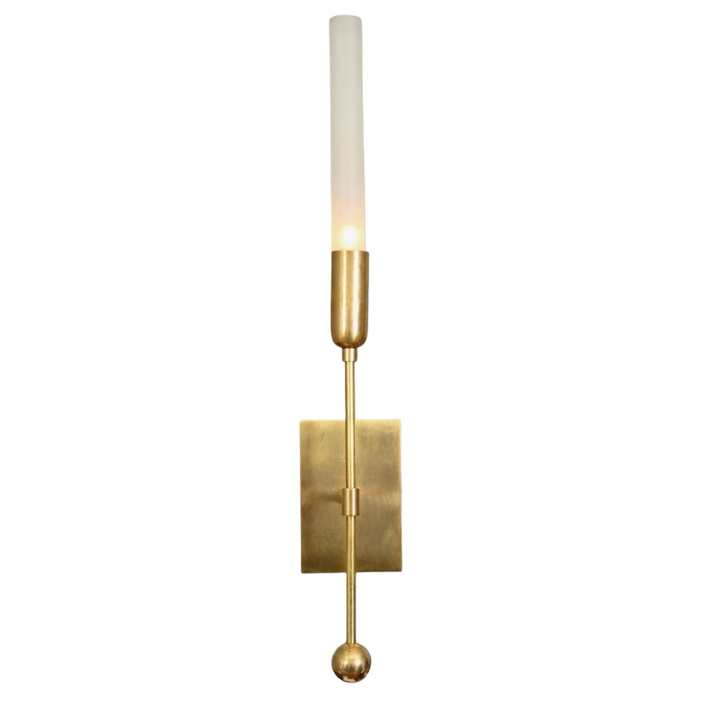 Illuminate your space with the TASSEL 1 Sconce—glass tube with raw brass accents