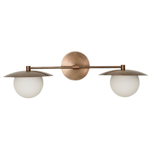 Mid-Century Double Globe Wall Sconce: Brass with opal glass, timeless vintage charm